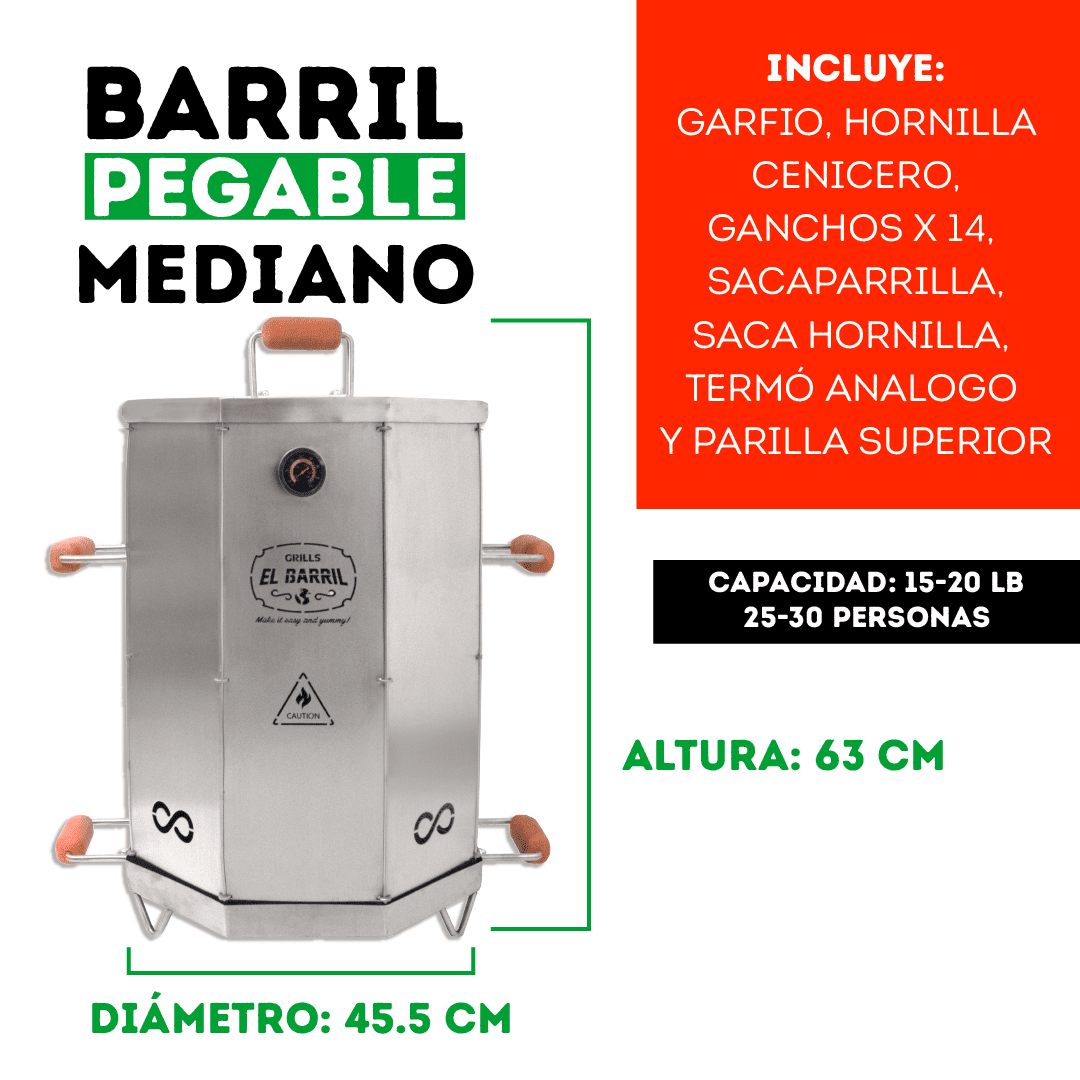 Barril asador mediano plegable en acero